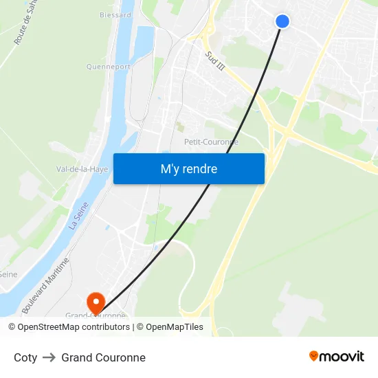 Coty to Grand Couronne map