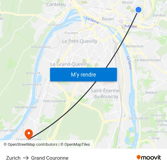 Zurich to Grand Couronne map