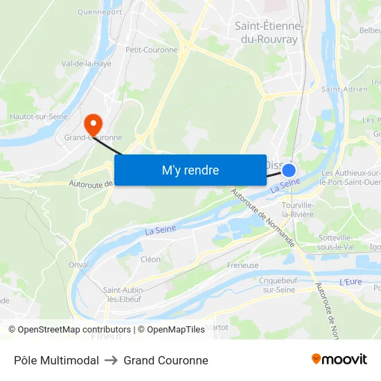 Pôle Multimodal to Grand Couronne map