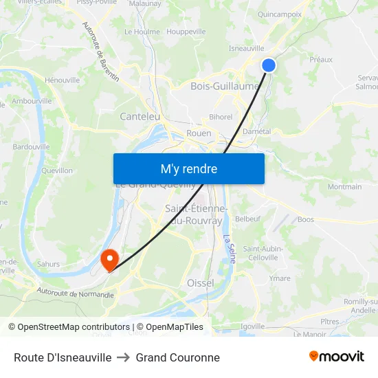 Route D'Isneauville to Grand Couronne map