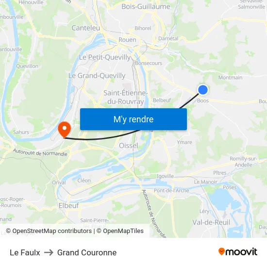 Le Faulx to Grand Couronne map