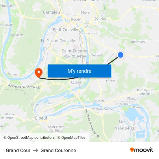 Grand Cour to Grand Couronne map