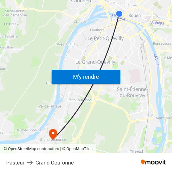 Pasteur to Grand Couronne map