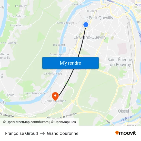 Françoise Giroud to Grand Couronne map