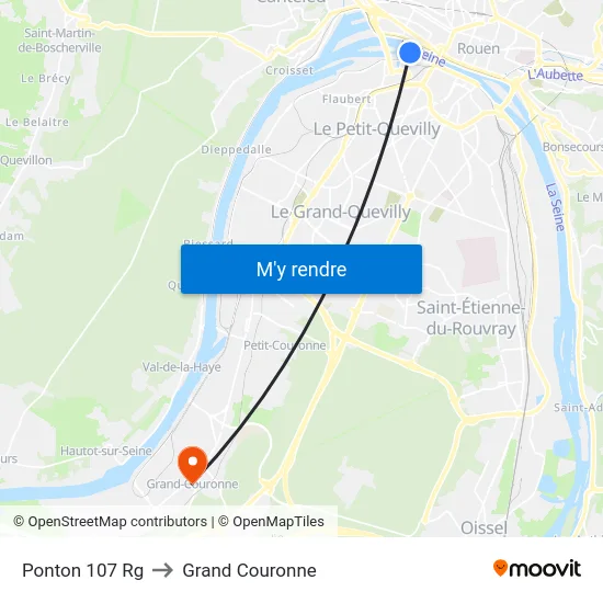 Ponton 107 Rg to Grand Couronne map