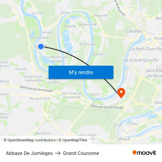 Abbaye De Jumièges to Grand Couronne map