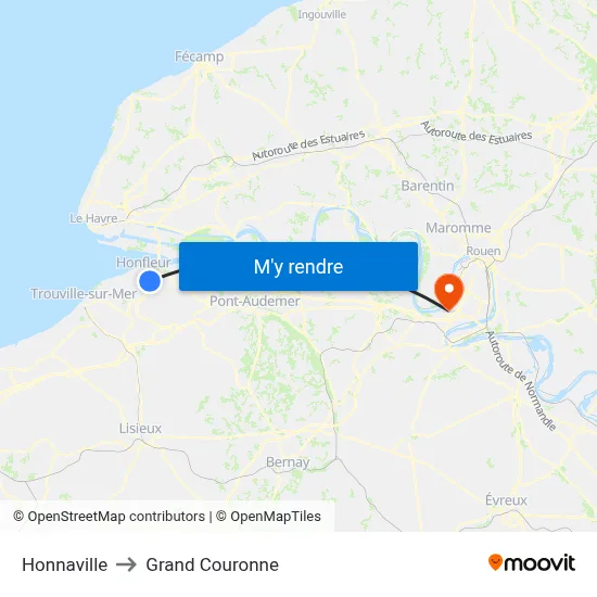 Honnaville to Grand Couronne map
