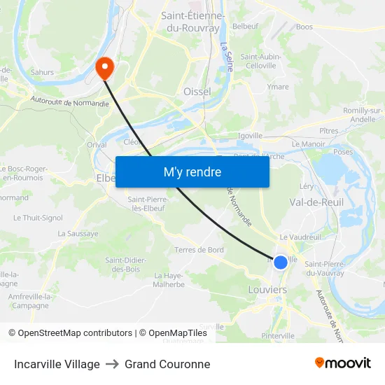 Incarville Village to Grand Couronne map