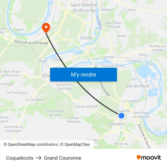 Coquelicots to Grand Couronne map