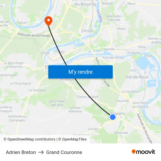 Adrien Breton to Grand Couronne map