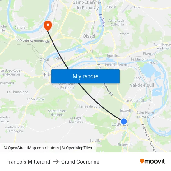 François Mitterand to Grand Couronne map