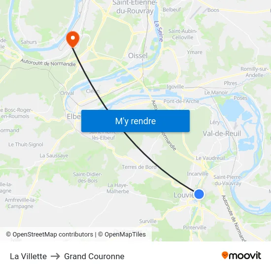 La Villette to Grand Couronne map