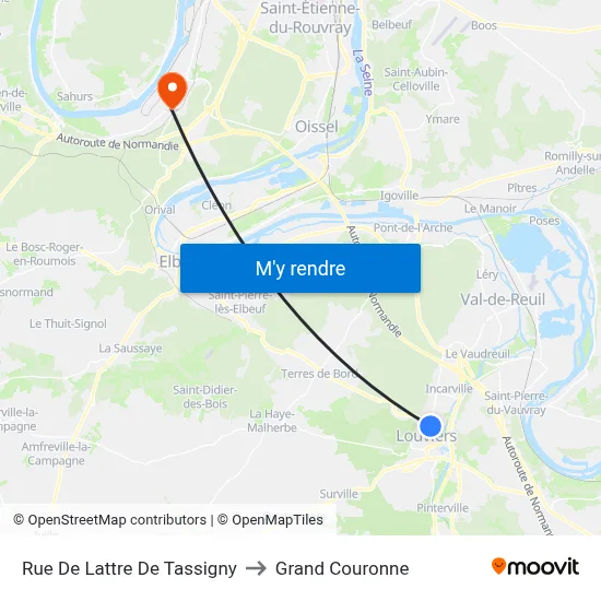 Rue De Lattre De Tassigny to Grand Couronne map