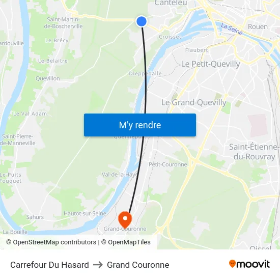 Carrefour Du Hasard to Grand Couronne map