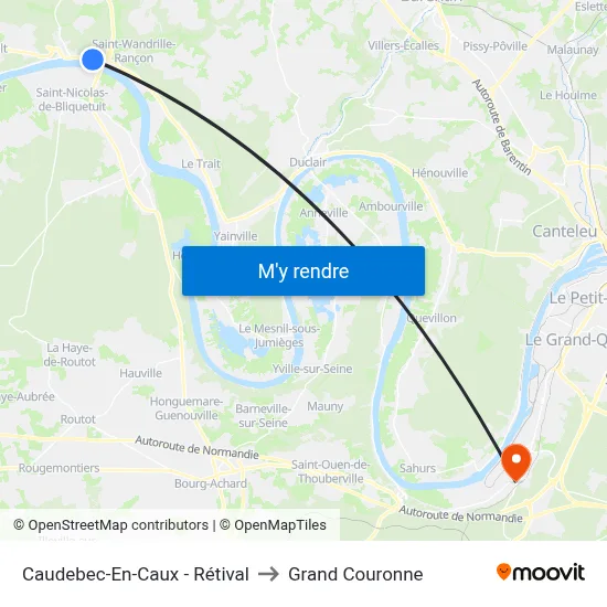 Caudebec-En-Caux - Rétival to Grand Couronne map