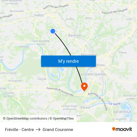 Fréville - Centre to Grand Couronne map