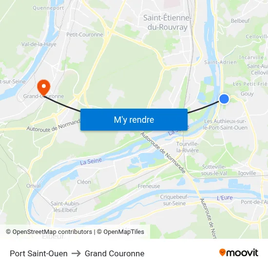 Port Saint-Ouen to Grand Couronne map