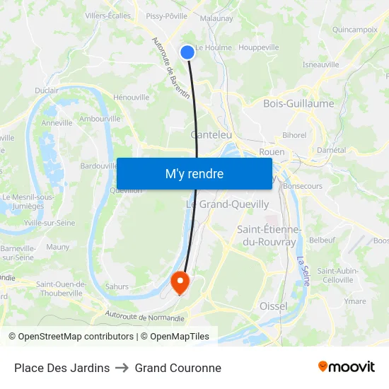 Place Des Jardins to Grand Couronne map