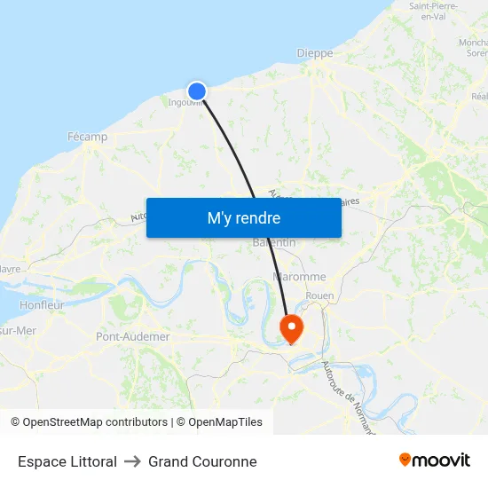 Espace Littoral to Grand Couronne map