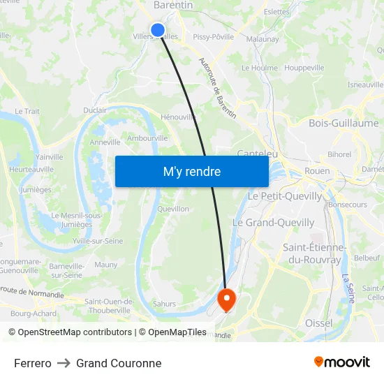 Ferrero to Grand Couronne map