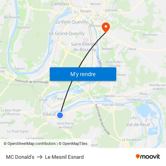 MC Donald's to Le Mesnil Esnard map