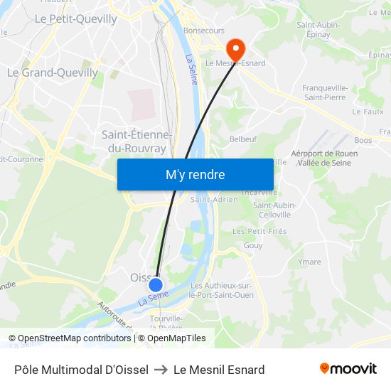 Pôle Multimodal D'Oissel to Le Mesnil Esnard map