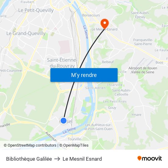 Bibliothèque Galilée to Le Mesnil Esnard map