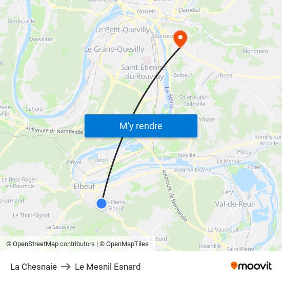 La Chesnaie to Le Mesnil Esnard map