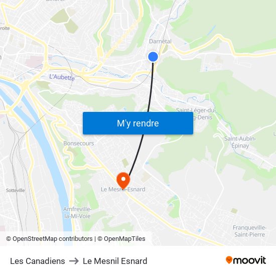 Les Canadiens to Le Mesnil Esnard map