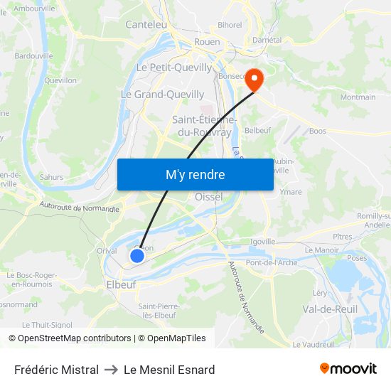 Frédéric Mistral to Le Mesnil Esnard map