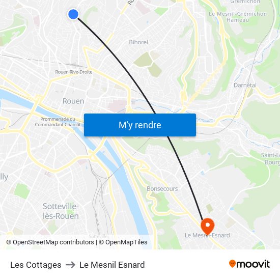 Les Cottages to Le Mesnil Esnard map