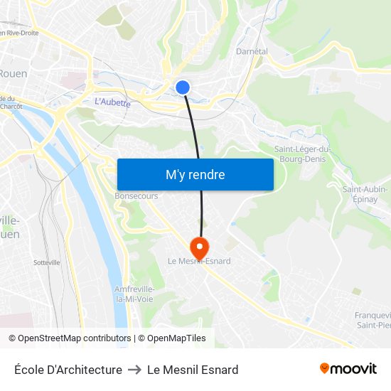 École D'Architecture to Le Mesnil Esnard map