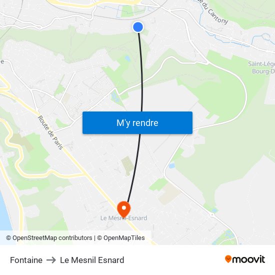 Fontaine to Le Mesnil Esnard map