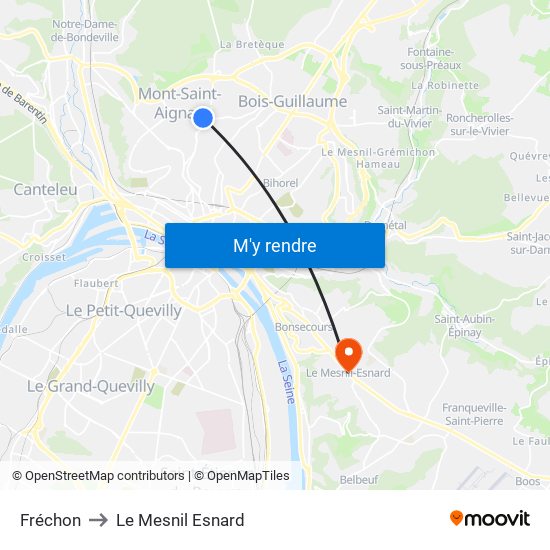 Fréchon to Le Mesnil Esnard map