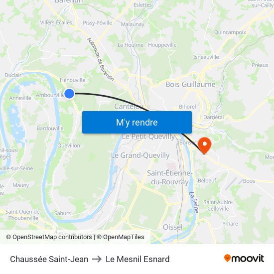 Chaussée Saint-Jean to Le Mesnil Esnard map
