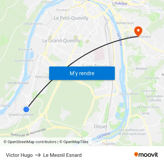 Victor Hugo to Le Mesnil Esnard map