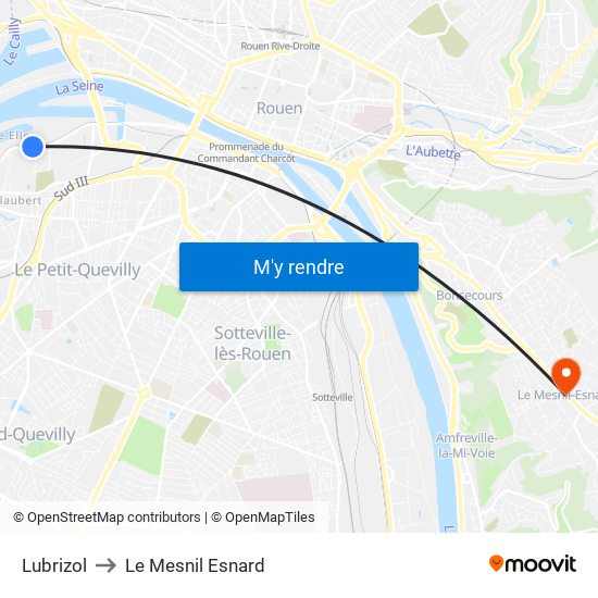 Lubrizol to Le Mesnil Esnard map