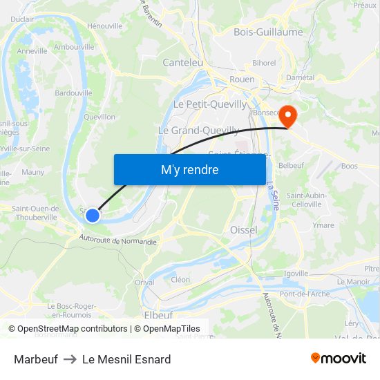 Marbeuf to Le Mesnil Esnard map