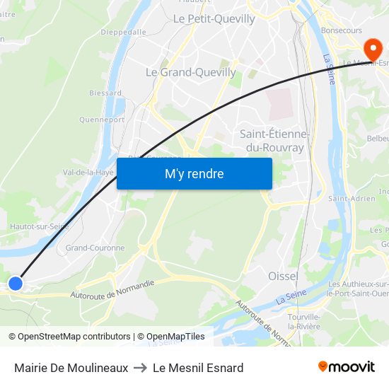 Mairie De Moulineaux to Le Mesnil Esnard map
