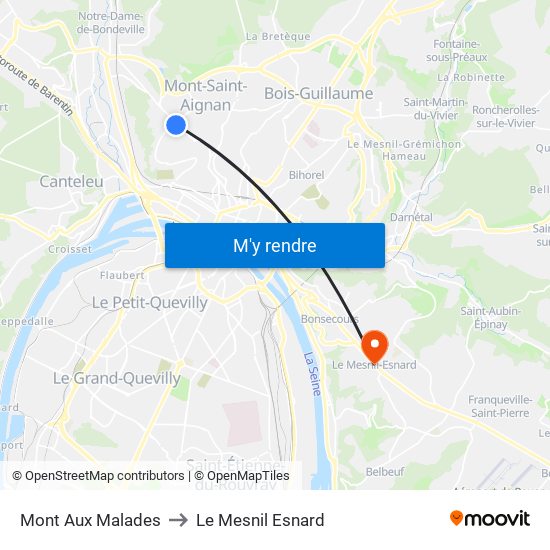 Mont Aux Malades to Le Mesnil Esnard map