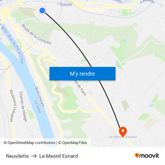 Neuvilette to Le Mesnil Esnard map