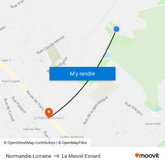 Normandie-Lorraine to Le Mesnil Esnard map