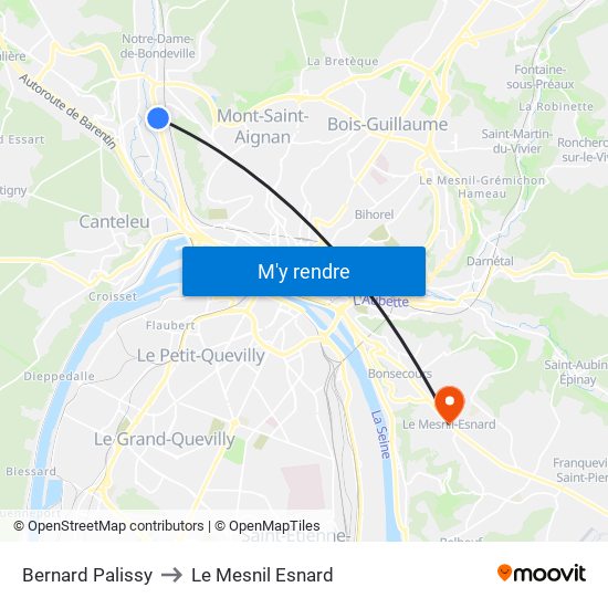 Bernard Palissy to Le Mesnil Esnard map
