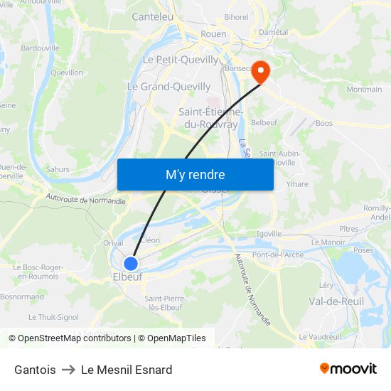 Gantois to Le Mesnil Esnard map