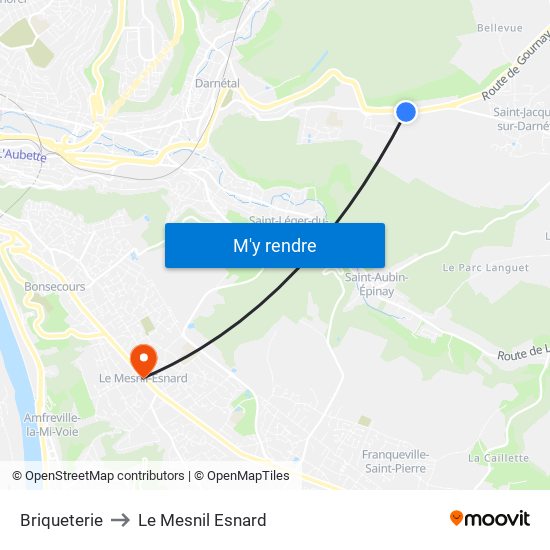 Briqueterie to Le Mesnil Esnard map