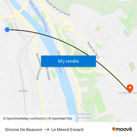 Simone De Beauvoir to Le Mesnil Esnard map