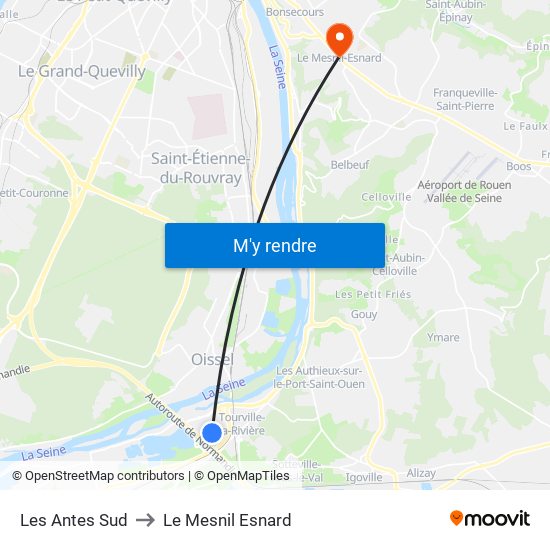 Les Antes Sud to Le Mesnil Esnard map