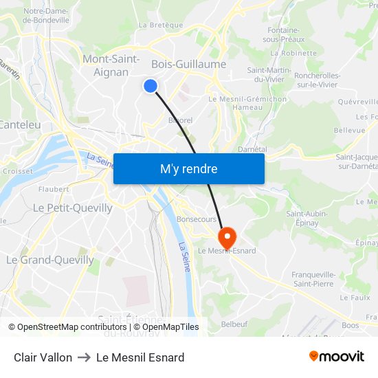 Clair Vallon to Le Mesnil Esnard map