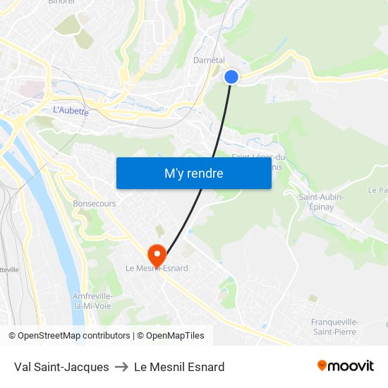 Val Saint-Jacques to Le Mesnil Esnard map