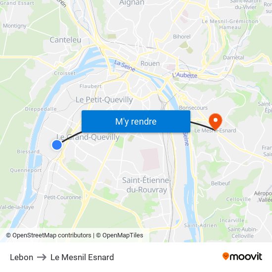Lebon to Le Mesnil Esnard map